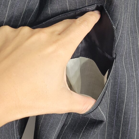 Bouet Men Black Gray Pinstripe 100% Wool Pockets Button Up Blazer Size 40R - Picture 4 of 15